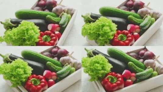 装新鲜蔬菜的容器特写高清在线视频素材下载