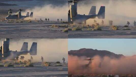 美国海军陆战队登上沙漠中的鱼鹰直升机高清在线视频素材下载