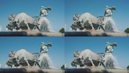港口附近的喷泉雕塑高清在线视频素材下载