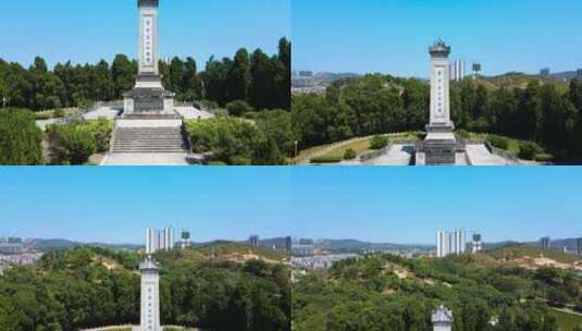 航拍广西陆川县公园人民英雄纪念碑高清在线视频素材下载