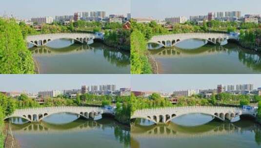 东莞航拍华阳湖湿地公园桥前进高清在线视频素材下载