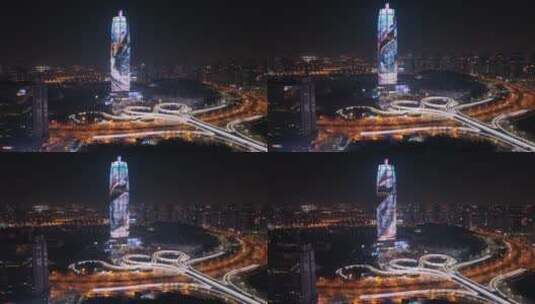 郑州CBD夜景航拍高清在线视频素材下载