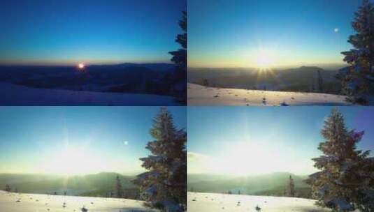 冬日森林里黎明时分的阳光高清在线视频素材下载