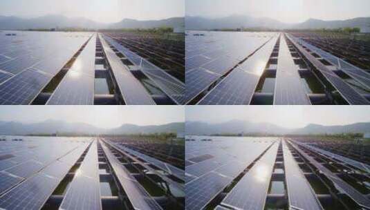 航拍富春江畔光伏太阳能电池板高清在线视频素材下载