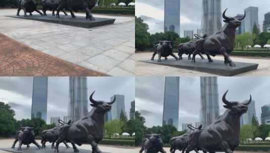 中心绿地公园公牛雕塑高清在线视频素材下载