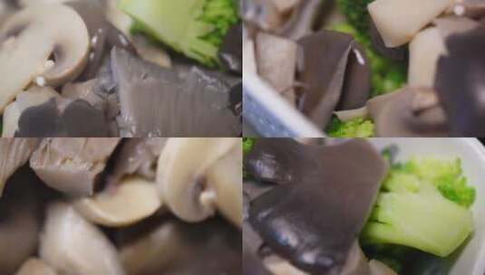 各种蘑菇清洗口蘑煮蘑菇做饭高清在线视频素材下载