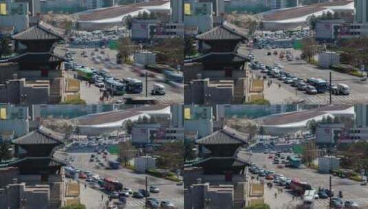 韩国市中心街道上的快速交通高清在线视频素材下载