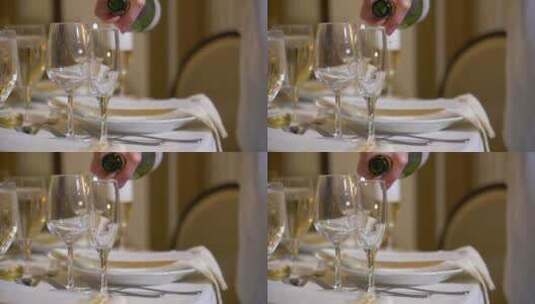 慢动作香槟倒花哨的桌子高清在线视频素材下载
