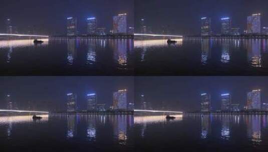 广州珠江大桥夜景灯光与江景豪宅建筑高清在线视频素材下载