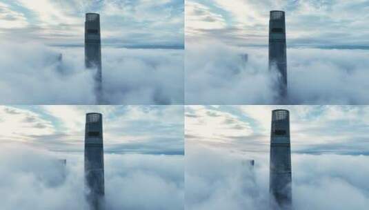 航拍上海中心大厦日出平流雾美景高清在线视频素材下载
