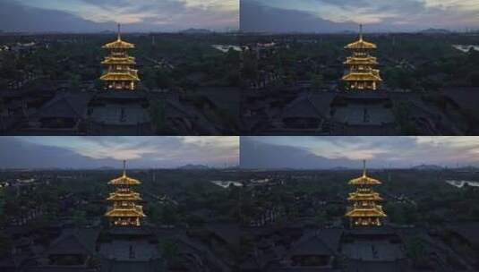 上海松江广富林文化遗址夜景航拍高清在线视频素材下载