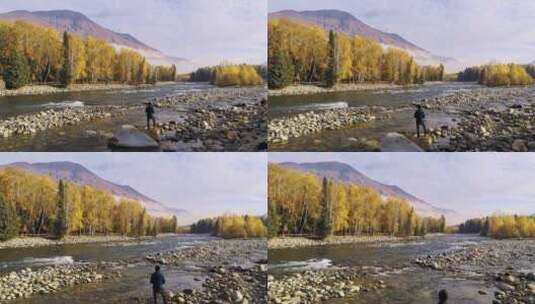 新疆喀纳斯雪景秋冬风光航拍4k人与自然高清在线视频素材下载