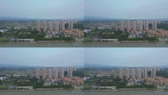 城市航拍宜昌长江边高档住宅小区高清在线视频素材下载