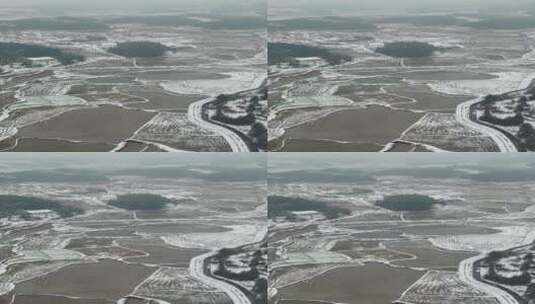冬天水田雪景竖屏航拍高清在线视频素材下载