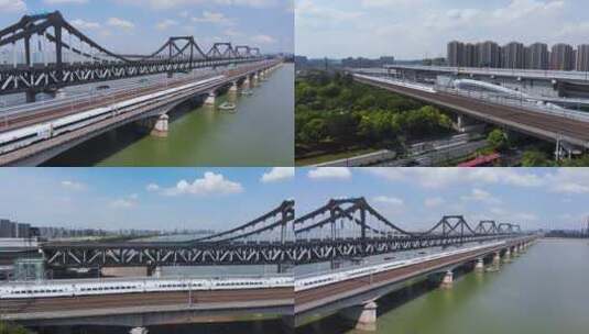杭州彭埠大桥高铁航拍高清在线视频素材下载