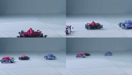 三辆小汽车 跑车车模 赛跑情景 慢动作高清在线视频素材下载