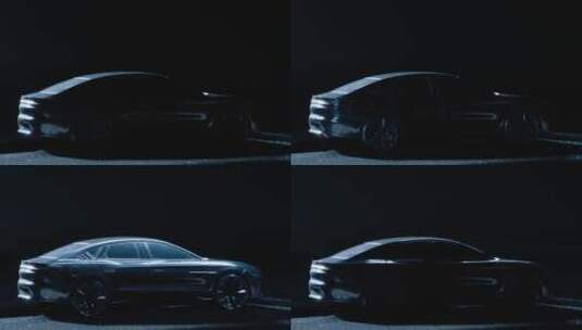 黑色轿车 黑幕亮灯光线 侧身角度高清在线视频素材下载