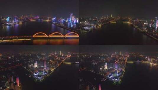 5K航拍长沙湘江沿岸夜景灯光秀2高清在线视频素材下载