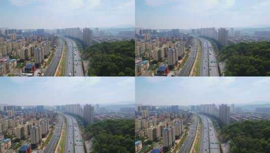 航拍九江市区道路和现代城市风光高清在线视频素材下载