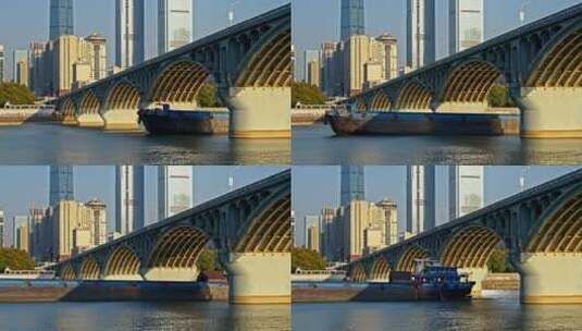 湖南长沙橘子洲大桥和湘江轮船实拍空境素材高清在线视频素材下载