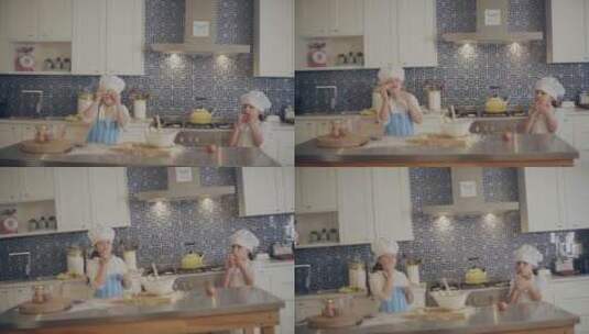 女孩在厨房做早餐高清在线视频素材下载