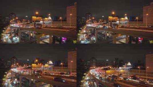 上海黄浦区延安高架夜景航拍高清在线视频素材下载