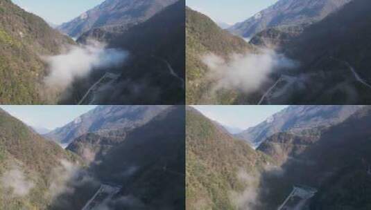 航拍山谷清晨雾气延时摄影高清在线视频素材下载