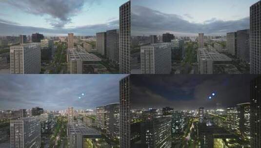 杭州滨江城市天际线日转夜延时摄影高清在线视频素材下载