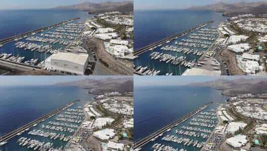 航拍镜头港口码头和船只高清在线视频素材下载