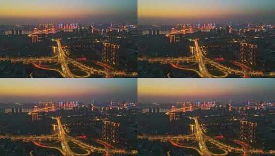 武汉梅家山立交鹦鹉洲长江大桥夜景航拍延时高清在线视频素材下载
