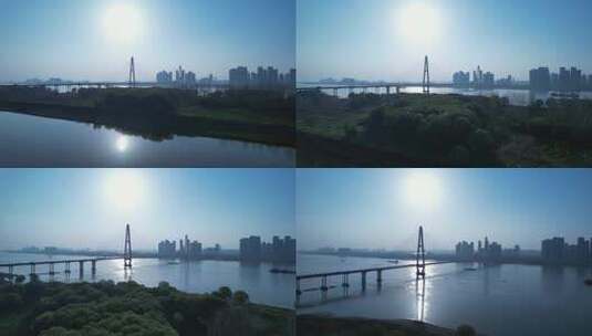 武汉洪山白沙洲长江大桥航拍高清在线视频素材下载