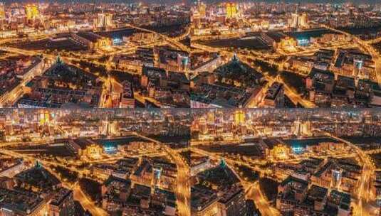 中国哈尔滨火车站城市夜景延时航拍高清在线视频素材下载