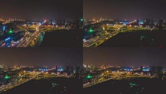 济南顺河路高架立交桥夜景交通移动延时航拍高清在线视频素材下载
