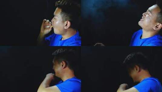 男子吸烟吐烟 寂寞烦心6高清在线视频素材下载