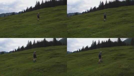 奥地利阿尔卑斯山上行走的人高清在线视频素材下载