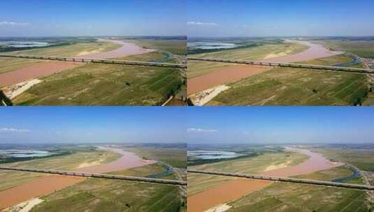 黄河平原大桥与稻田灌溉-交通道路农业高清在线视频素材下载