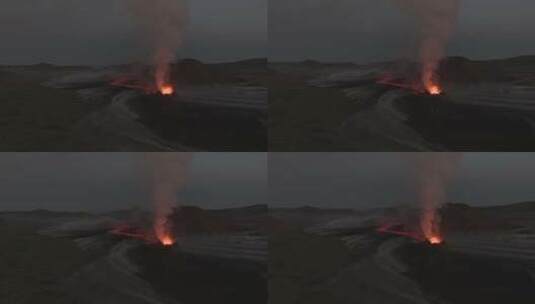 航拍火山活动 岩浆流动高清在线视频素材下载