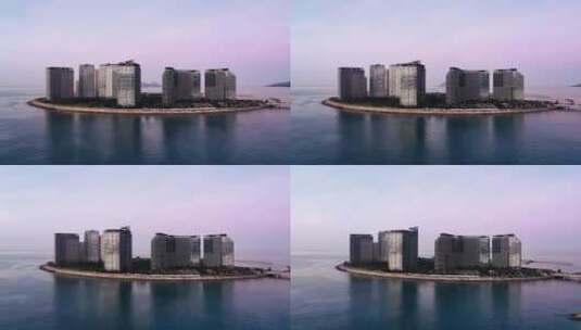 4K航拍海南万宁日月湾岛上建筑高楼风光高清在线视频素材下载