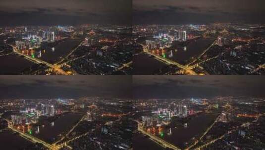 航拍福州闽江两岸风光夜景城市夜晚高空风景高清在线视频素材下载