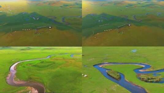 呼伦贝尔草原莫尔格勒河牧云山顶大草原合集高清在线视频素材下载