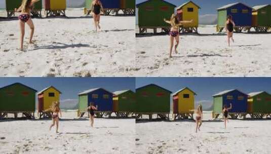 小女孩在海滩上奔跑高清在线视频素材下载