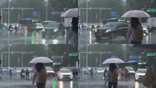 雨天 下雨 城市风光 写意 台风 雨中景色高清在线视频素材下载