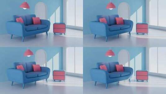 室内几何建筑与沙发动画高清在线视频素材下载