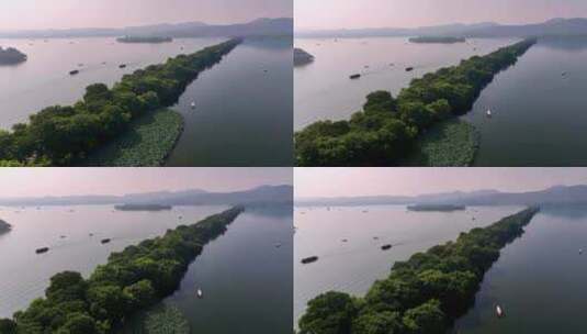 航拍夏季西湖风光 苏堤高清在线视频素材下载