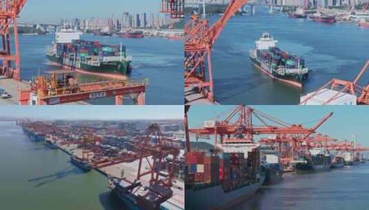 海天码头-货船入港集装箱物流厦门货运高清在线视频素材下载