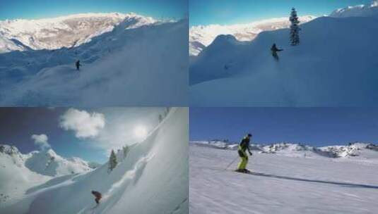【合集】在雪山上极限滑雪高清在线视频素材下载
