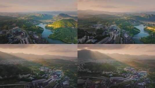 贵州黔东南丹寨县日落丁达尔城市风光航拍高清在线视频素材下载