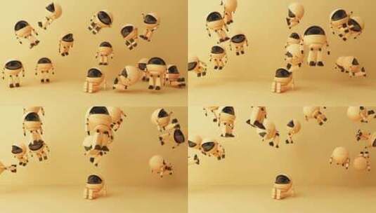黄色玩偶的漂浮动画3d渲染高清在线视频素材下载