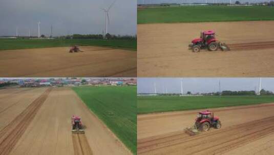 耕地拖拉机 耕地 犁地 翻地 种地 旋耕机高清在线视频素材下载
