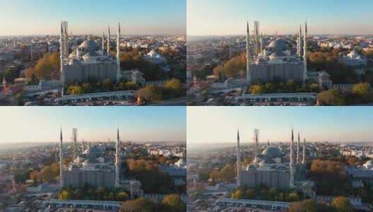 Camlica清真寺和伊斯坦布尔日落无人机视频高清在线视频素材下载